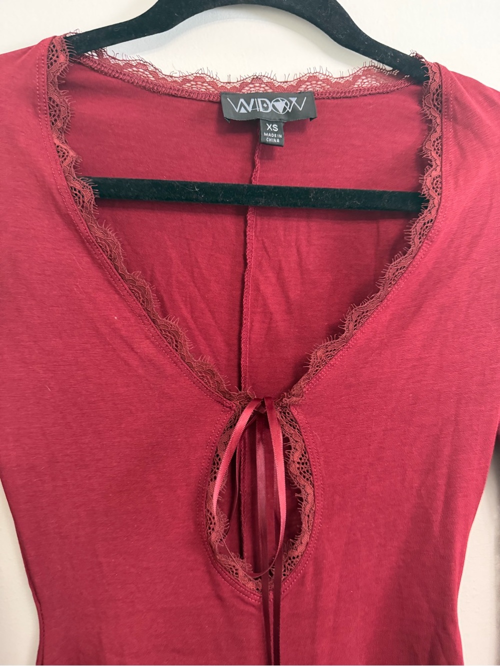 Red Lace-Trim Bell Sleeve Top - Picture 3 of 4
